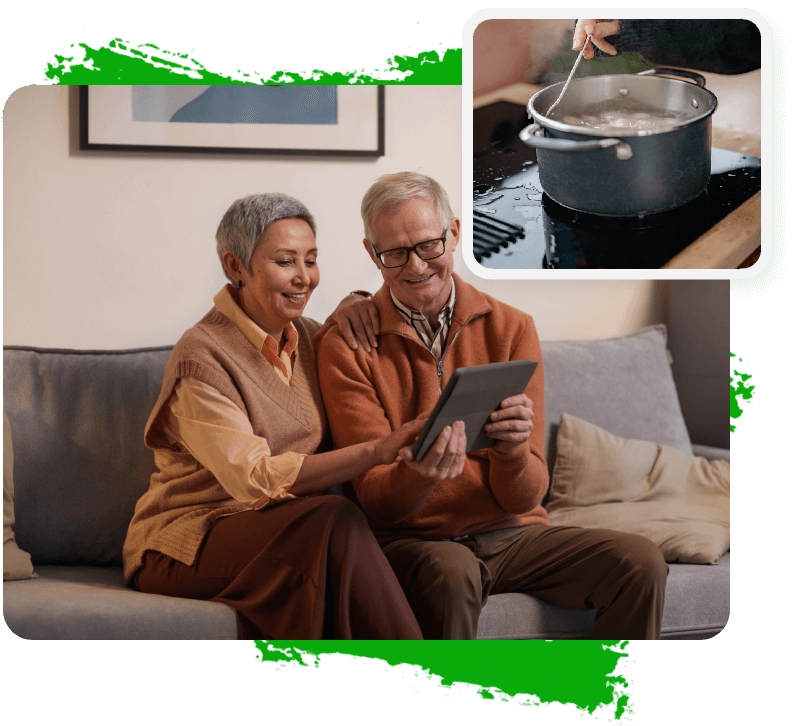 Old couple watching how to prepare the tea on tablet